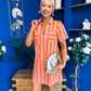 Laurel Denim Mini Shift Dress Striped Orange