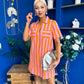 Laurel Denim Mini Shift Dress Striped Orange