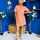Laurel Denim Mini Shift Dress Striped Orange