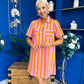 Laurel Denim Mini Shift Dress Striped Orange
