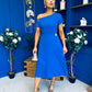 Emily Asymmetric Detail Midi Dress Cobalt