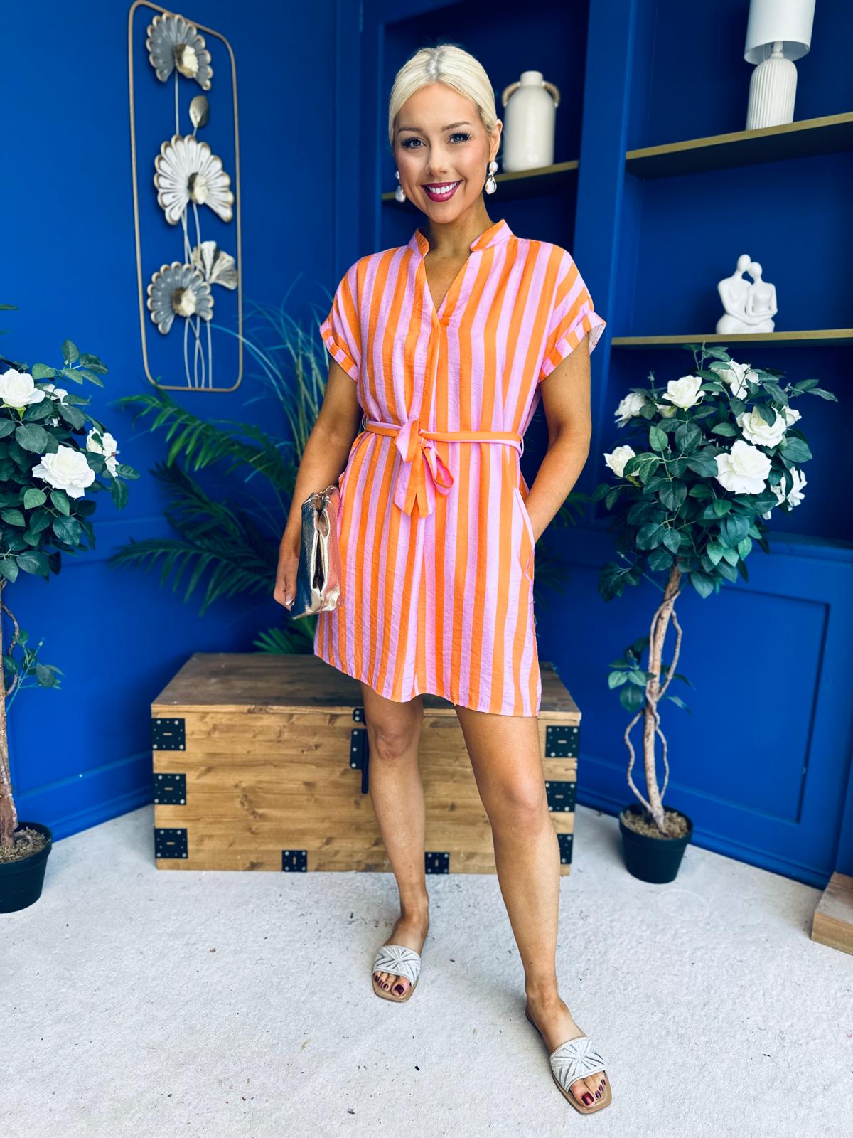 Nira Detailed Mini Dress Pink Orange