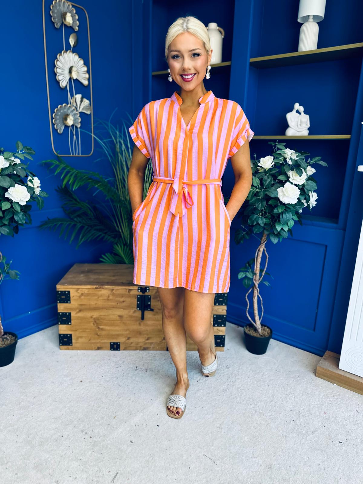 Nira Detailed Mini Dress Pink Orange
