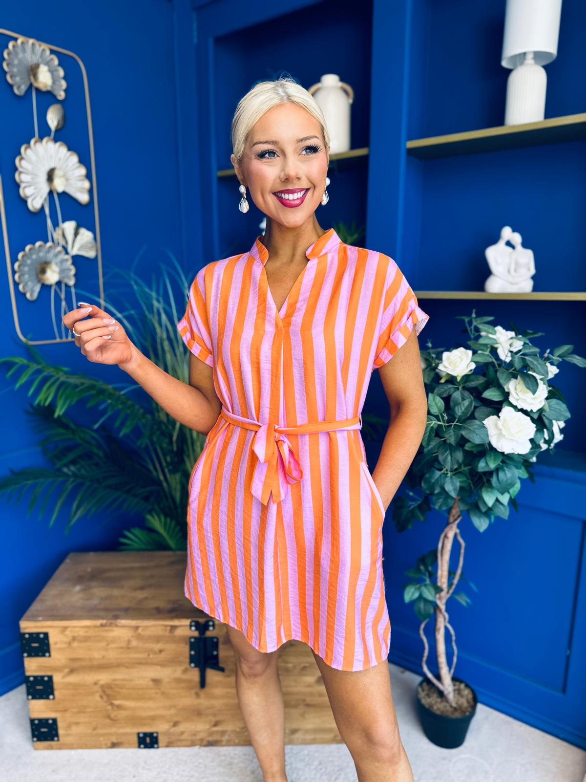 Nira Detailed Mini Dress Pink Orange