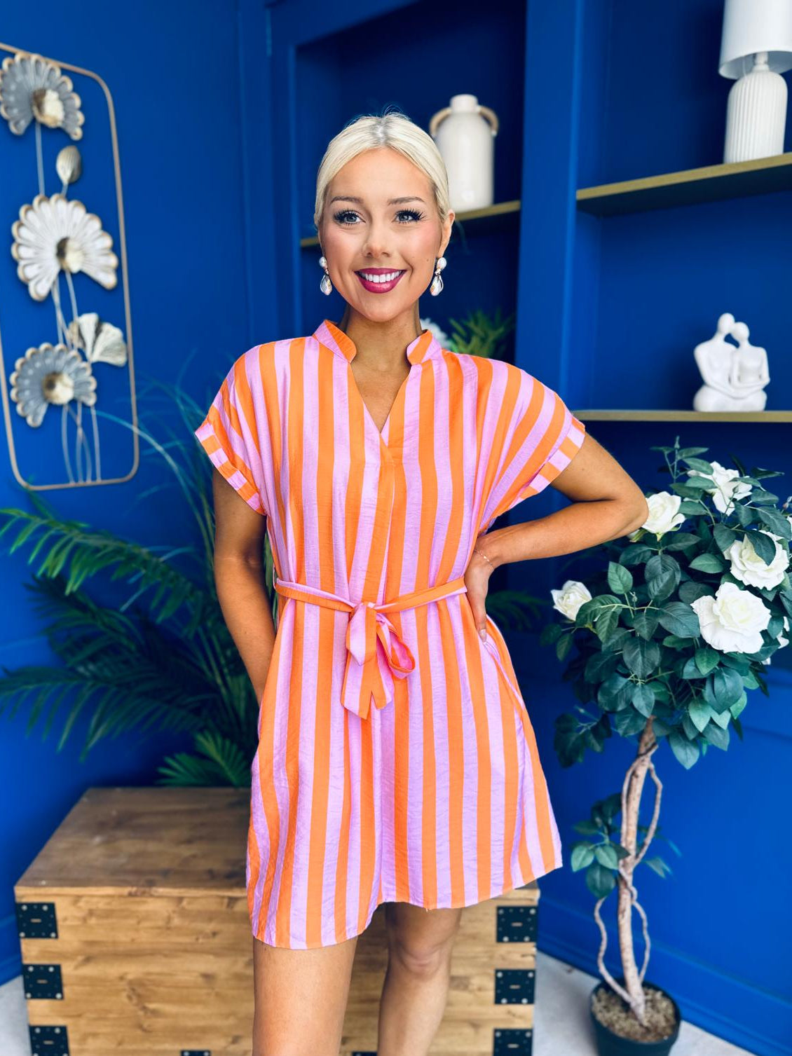 Nira Detailed Mini Dress Pink Orange
