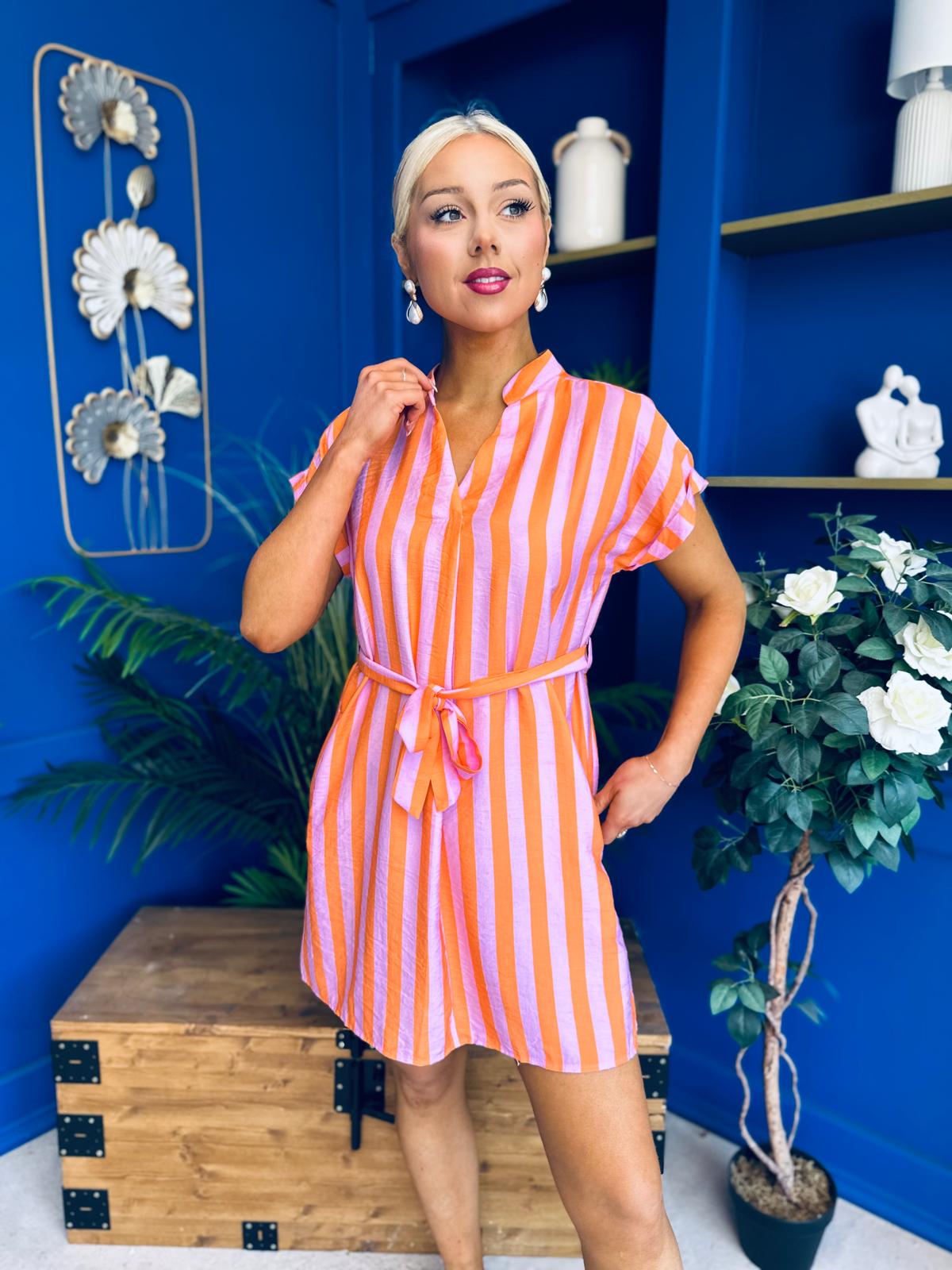 Nira Detailed Mini Dress Pink Orange