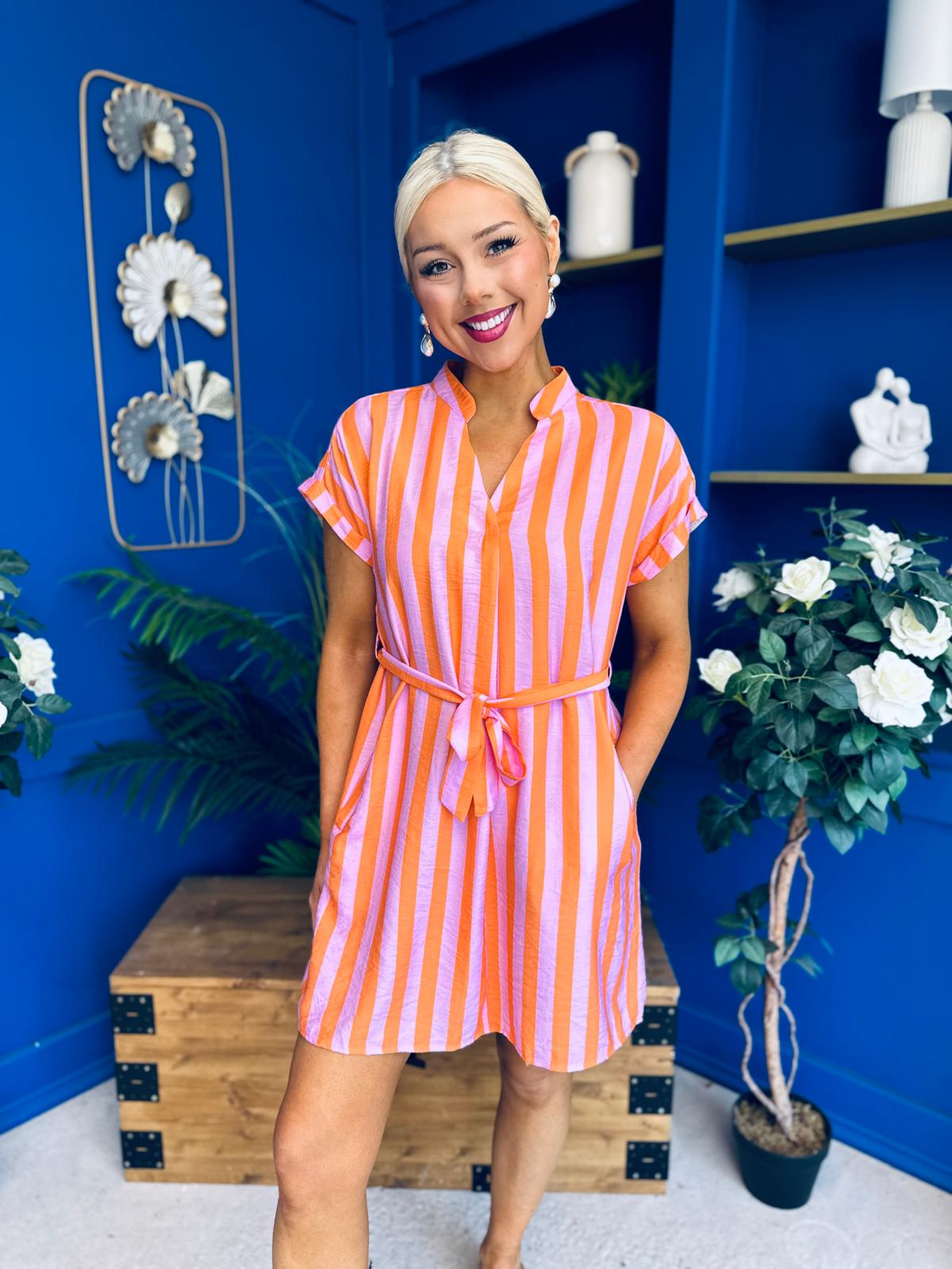 Nira Detailed Mini Dress Pink Orange