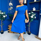 Emily Asymmetric Detail Midi Dress Cobalt