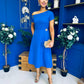 Emily Asymmetric Detail Midi Dress Cobalt