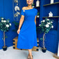 Emily Asymmetric Detail Midi Dress Cobalt