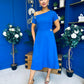 Emily Asymmetric Detail Midi Dress Cobalt
