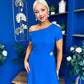 Emily Asymmetric Detail Midi Dress Cobalt
