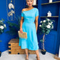 Emily Asymmetric Detail Midi Dress Sky