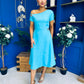 Emily Asymmetric Detail Midi Dress Sky