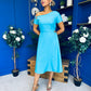 Emily Asymmetric Detail Midi Dress Sky