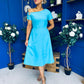 Emily Asymmetric Detail Midi Dress Sky