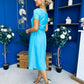 Emily Asymmetric Detail Midi Dress Sky