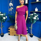 Emily Asymmetric Detail Midi Dress Berry