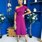 Emily Asymmetric Detail Midi Dress Berry