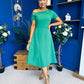 Emily Asymmetric Detail Midi Dress Emerald