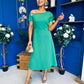 Emily Asymmetric Detail Midi Dress Emerald