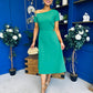 Emily Asymmetric Detail Midi Dress Emerald