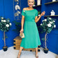 Emily Asymmetric Detail Midi Dress Emerald