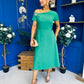 Emily Asymmetric Detail Midi Dress Emerald