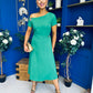 Emily Asymmetric Detail Midi Dress Emerald