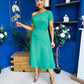 Emily Asymmetric Detail Midi Dress Emerald
