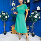 Emily Asymmetric Detail Midi Dress Emerald