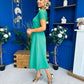 Emily Asymmetric Detail Midi Dress Emerald