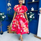 Blaire Frill Sleeve Midi Dress Floral Rouge