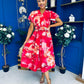 Blaire Frill Sleeve Midi Dress Floral Rouge