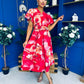 Blaire Frill Sleeve Midi Dress Floral Rouge