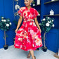 Blaire Frill Sleeve Midi Dress Floral Rouge