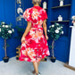 Blaire Frill Sleeve Midi Dress Floral Rouge