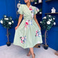 Blaire Frill Sleeve Midi Dress Floral Sage