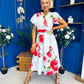 Blaire Frill Sleeve Midi Dress Floral Blue