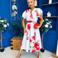 Blaire Frill Sleeve Midi Dress Floral Blue