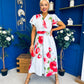 Blaire Frill Sleeve Midi Dress Floral Blue