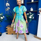 Blaire Frill Sleeve Midi Dress Floral Green