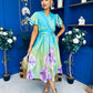 Blaire Frill Sleeve Midi Dress Floral Green