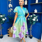 Blaire Frill Sleeve Midi Dress Floral Green