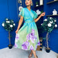 Blaire Frill Sleeve Midi Dress Floral Green