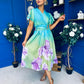 Blaire Frill Sleeve Midi Dress Floral Green