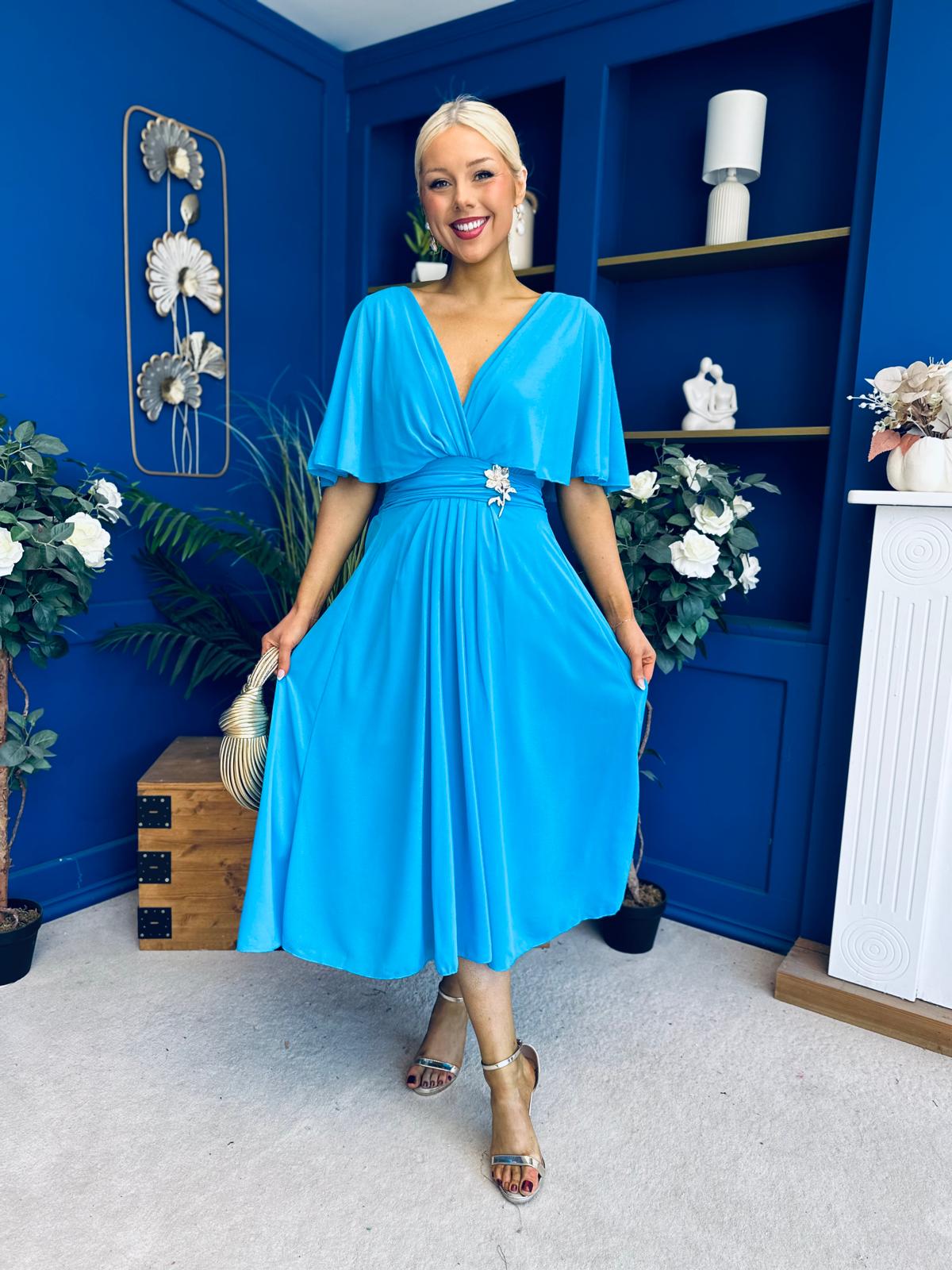 Nancy Cape Detailed Midi Dress Sky