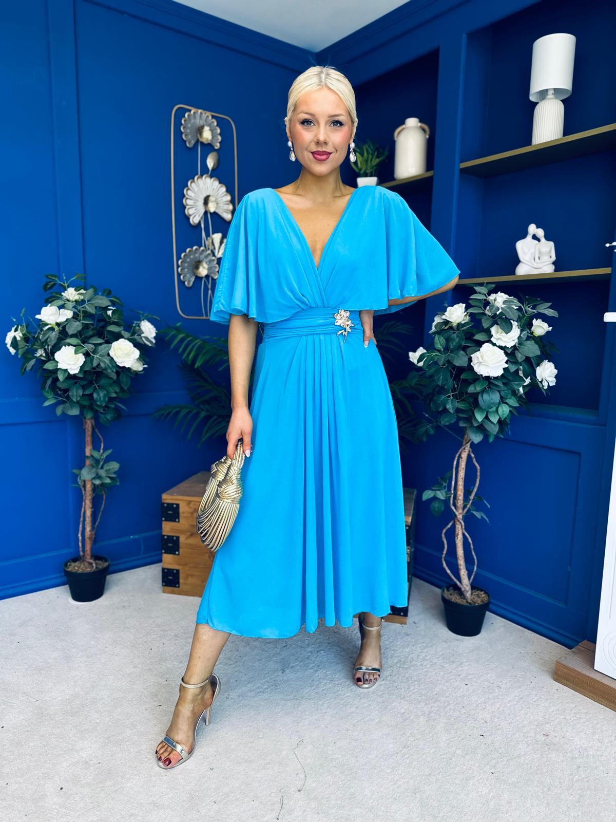 Nancy Cape Detailed Midi Dress Sky