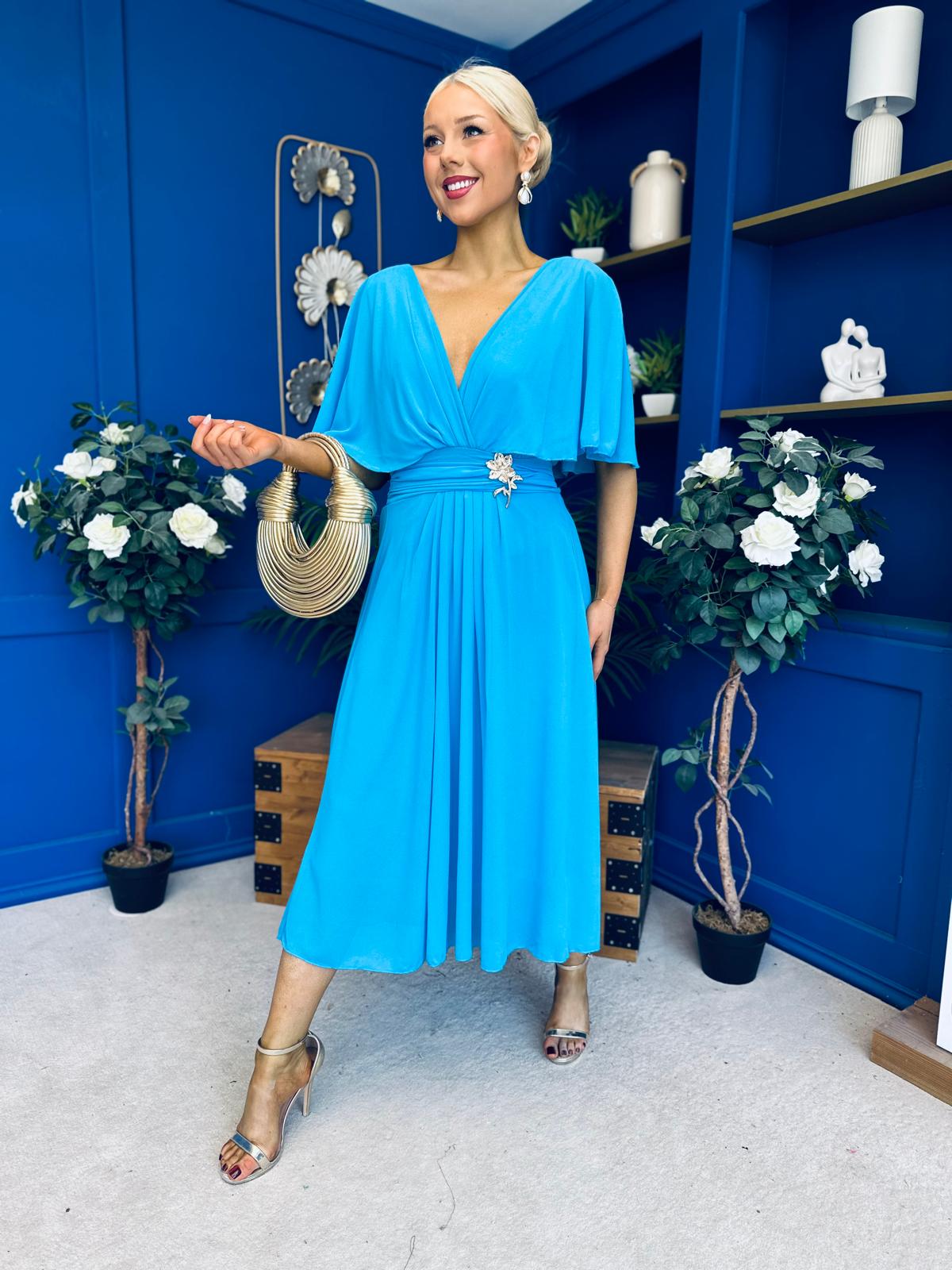 Nancy Cape Detailed Midi Dress Sky