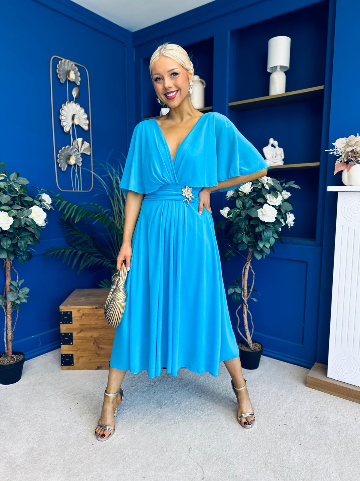 Nancy Cape Detailed Midi Dress Sky